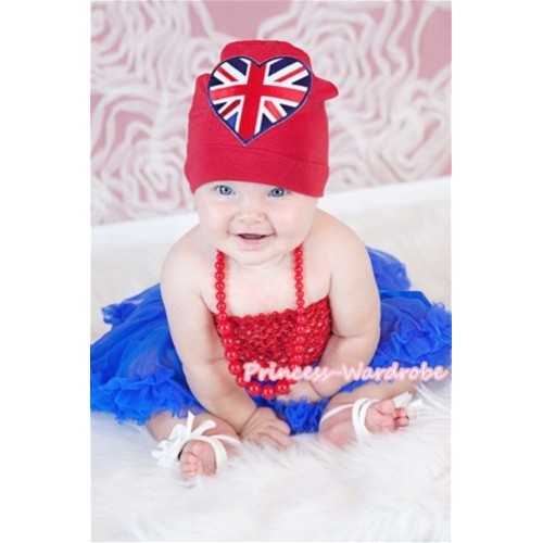 Royal Blue Baby Pettiskirt Red Crochet Top Cap with British Heart Necklace 4PC CT303 